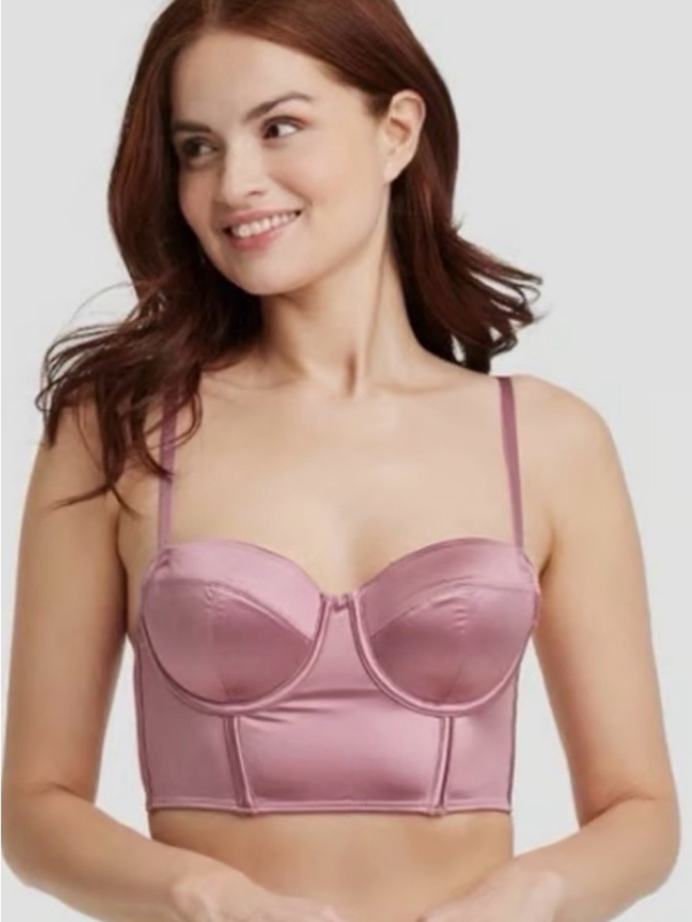 Satin Longline Bustier Bra in Rose Pink